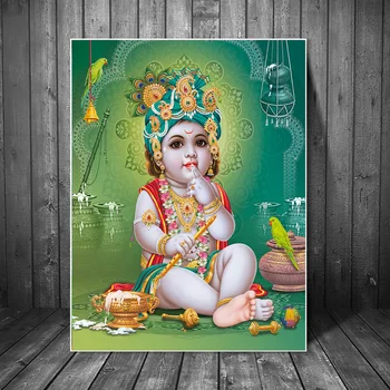 Hindu Tanrı Tuval Boyama Lord Bal Krishna Dini Hinduizm Posterler ve Baskılar Bebek Tanrı Duvar Sanatı Ev Cuadros Dekorasyon