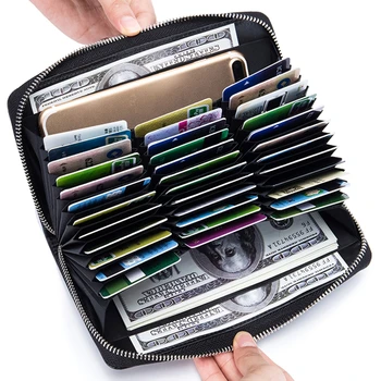 Çok fonksiyonlu Erkek Cüzdan İki Kat İnek Derisi Premium Ürün Adam için Uzun Kapasiteli Pasaport Çantası Kart Depolama Fermuarlı Çanta