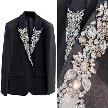 Lüks Düğün Erkek Takım Elbise Smokin Doruğa Yaka Büyük Kristal Tek Göğüslü Özelleştirilmiş 1 Parça Blazer Terzi Damat Moda