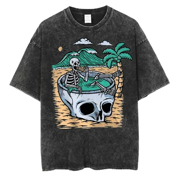 Reaper'ın Ölüm Geri Sayım Kum Saati Hip-Hop T-shirt Moda Sokak Giyim Yüksek Kaliteli Gotik Pamuk kısa kollu tişört