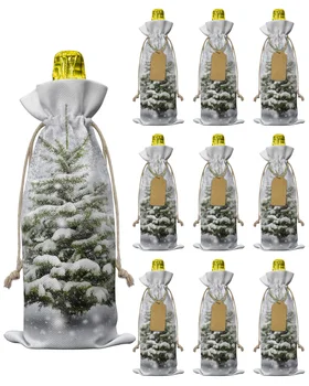 10 adet Noel Kar Noel Ağacı şarap şişesi çantası İpli Şenlikli Parti Dekor şarap şişesi Kapakları Noel Hediyesi