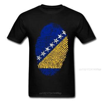 Bosna Ve H. Bayrak Parmak İzi T-shirt Erkek Grupları T Shirt özel tişört Siyah Sarı Mavi Tee Çizgili Giyim Yıldız Tops